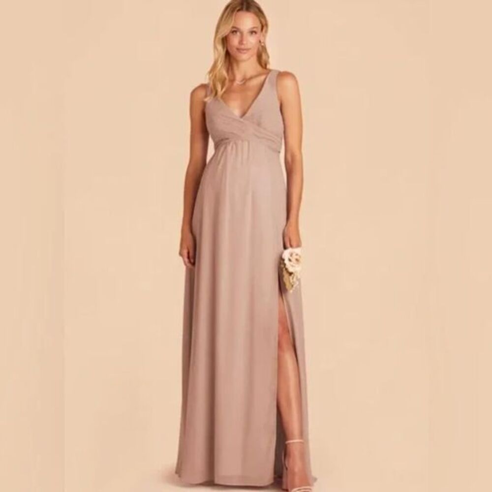 Birdy Grey Taupe V-Neck Tank Long Empire‎ Waist Prom Wedding Laurie Dress NWT M